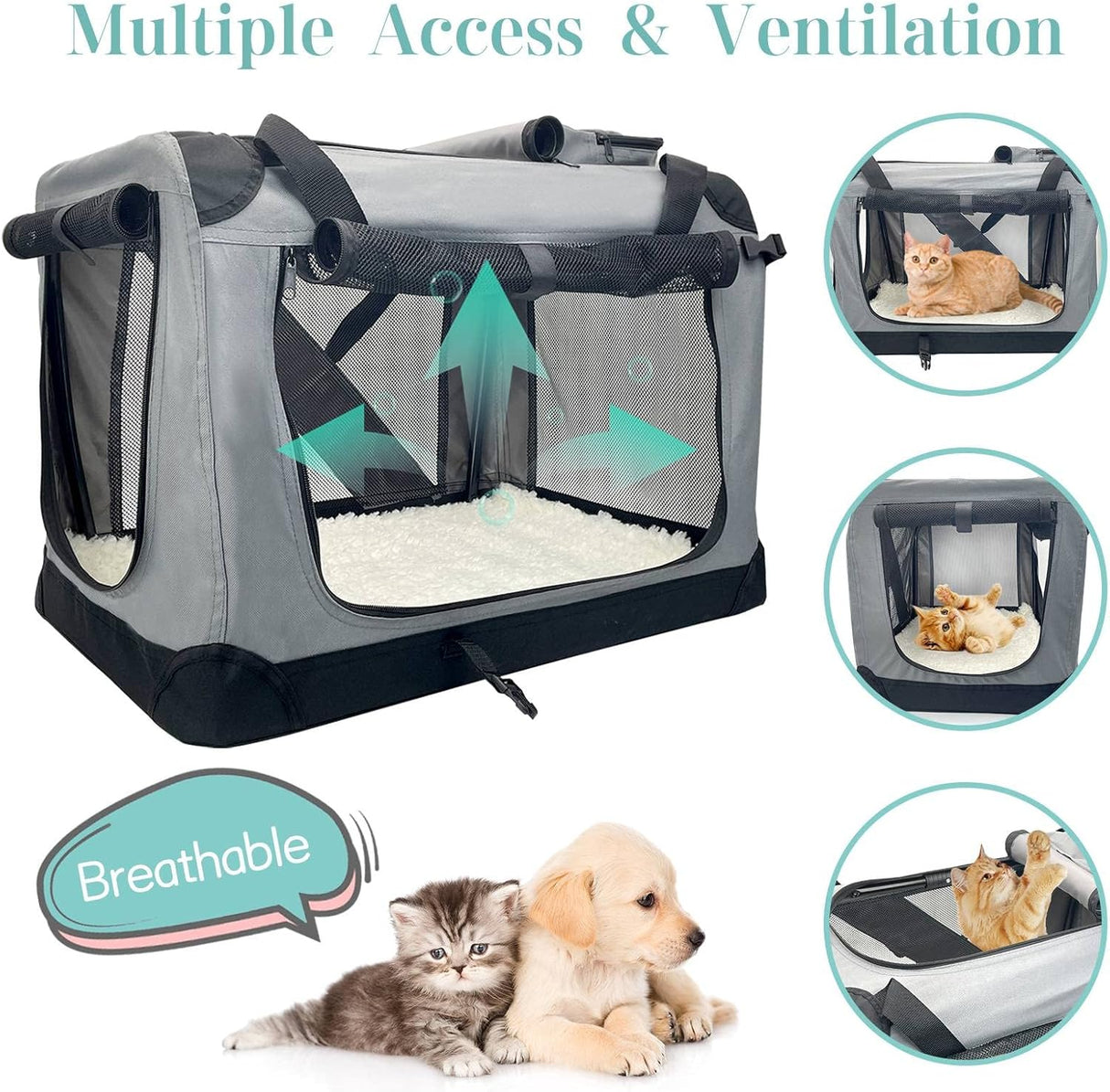 Transportín Grande para 2 Gatos, Fhiny, Plegable y Duradero