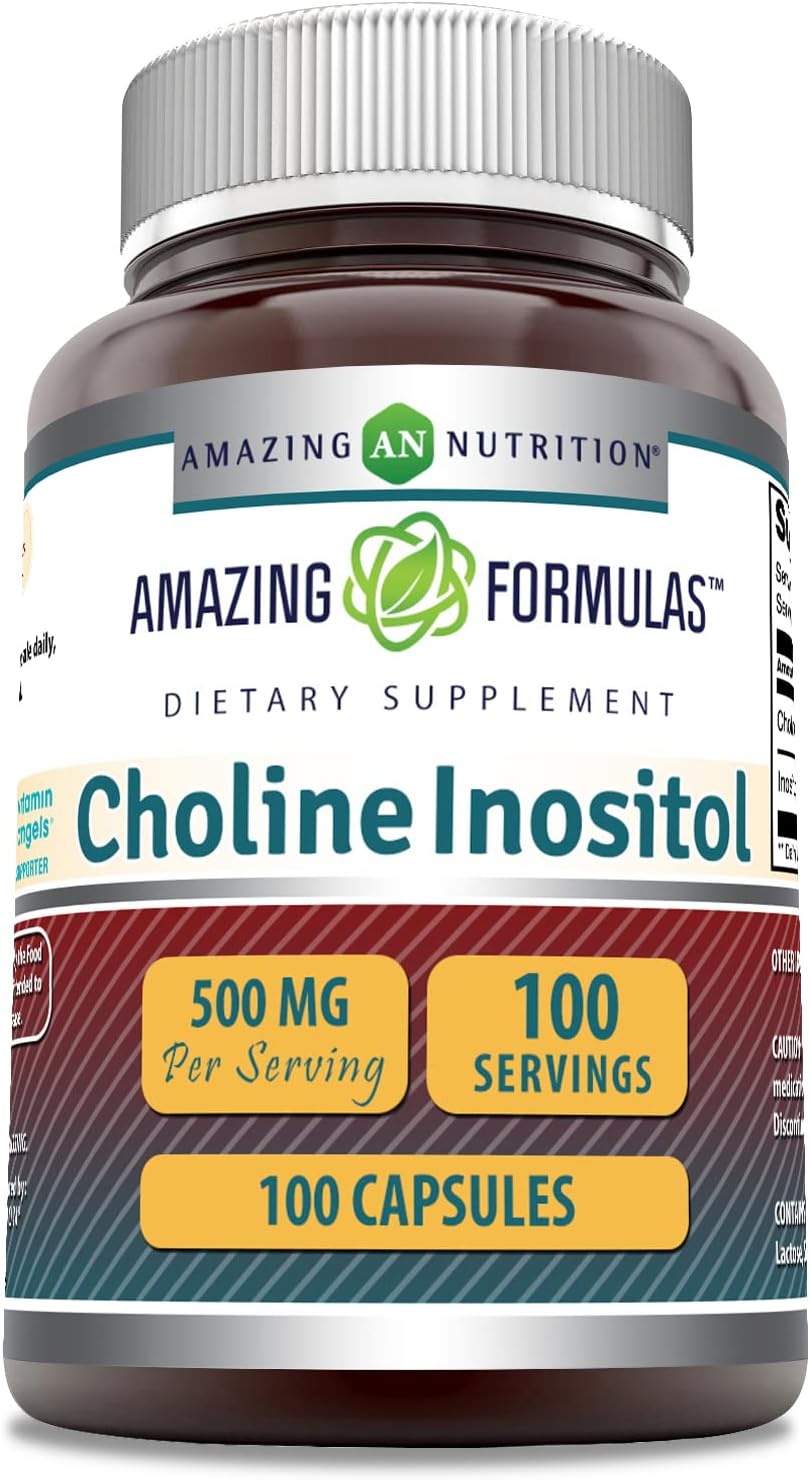 Suplemento de Colina e Inositol Amazing Formulas 500mg 100 cápsulas