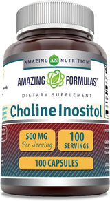 Suplemento de Colina e Inositol Amazing Formulas 500mg 100 cápsulas