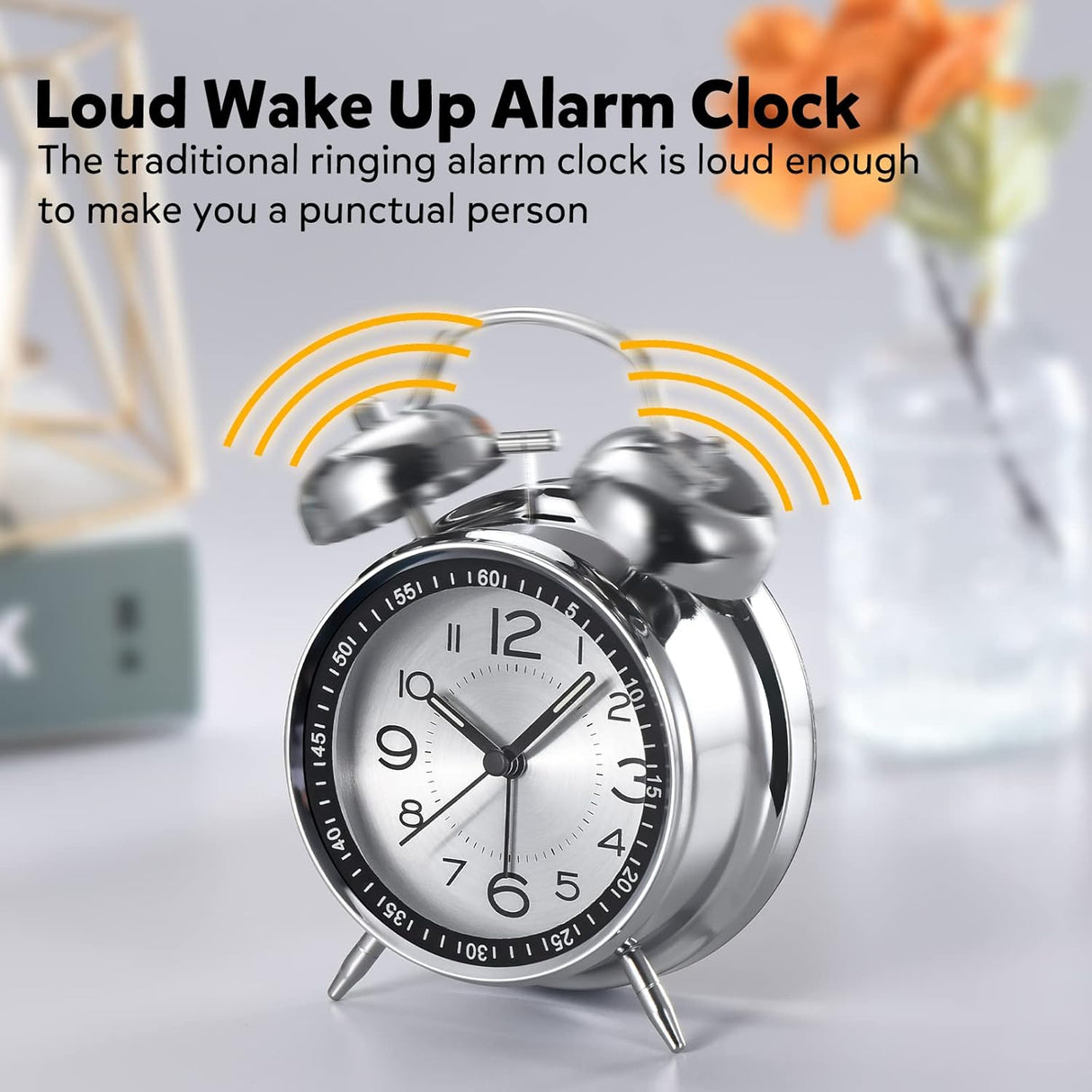 Reloj Despertador Retro para Dormilones, 4" Silencioso Analógico