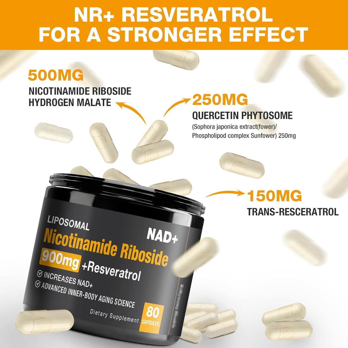 Suplemento NAD+ - Nicotinamida Ribósido y Resveratrol 900mg