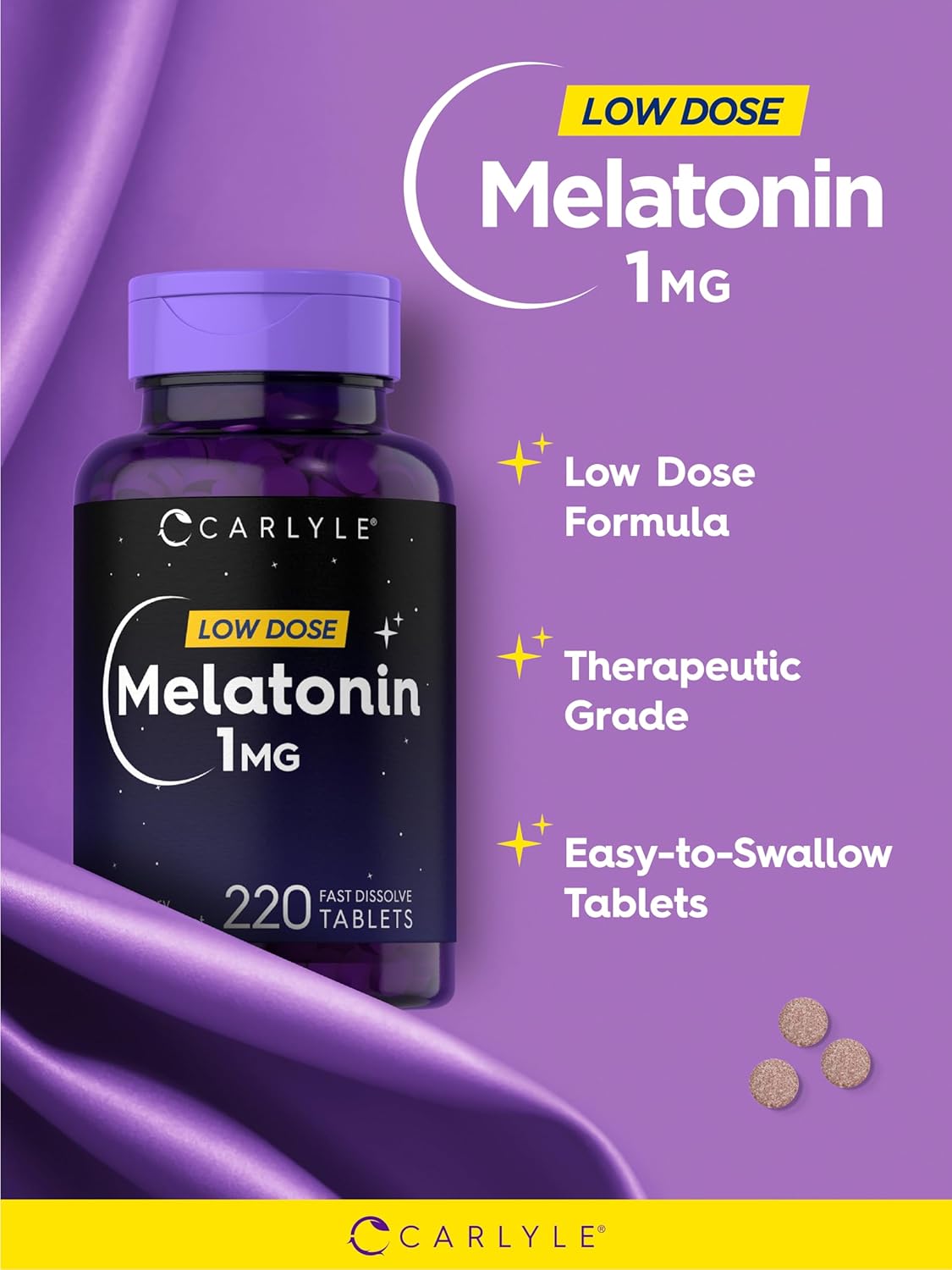 Melatonina Carlyle 1 mg | 220 Tabletas Vegetarianas Dissolubles