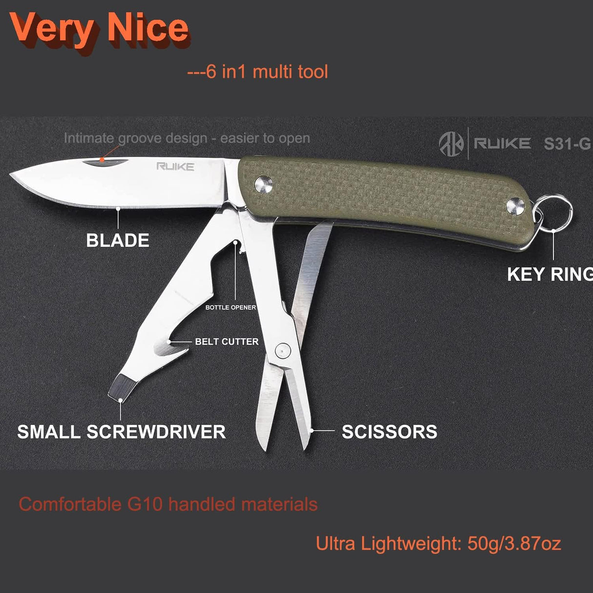Cuchillo de bolsillo plegable 6 en 1 acero inoxidable