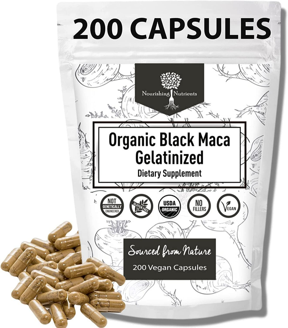 Gelatinized Black Maca Orgánica 3X 200 Cápsulas Energía, Enfoque, Resistencia