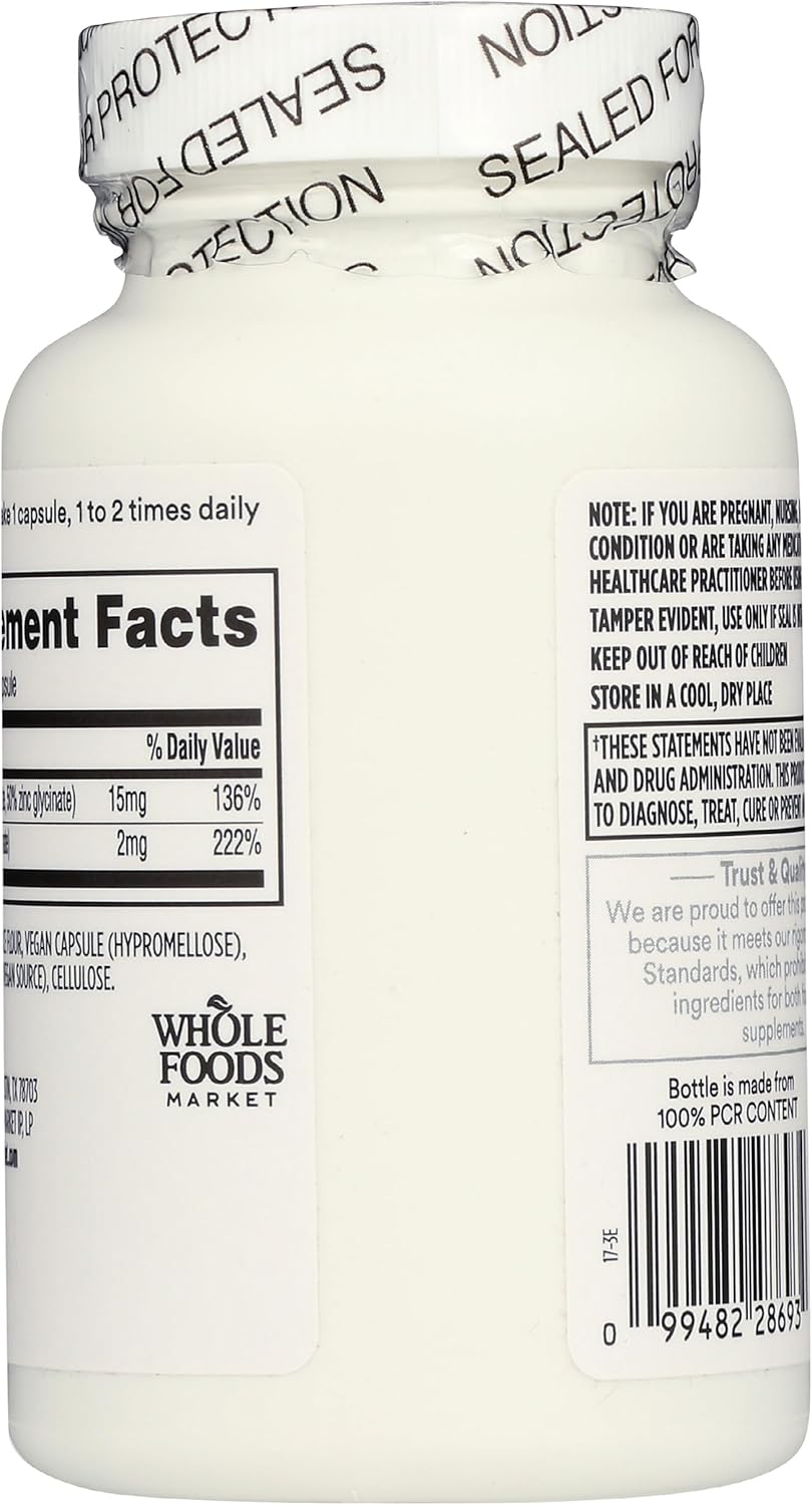 Suplemento de Zinc Quelado con Cobre 120 cápsulas - Whole Foods Market