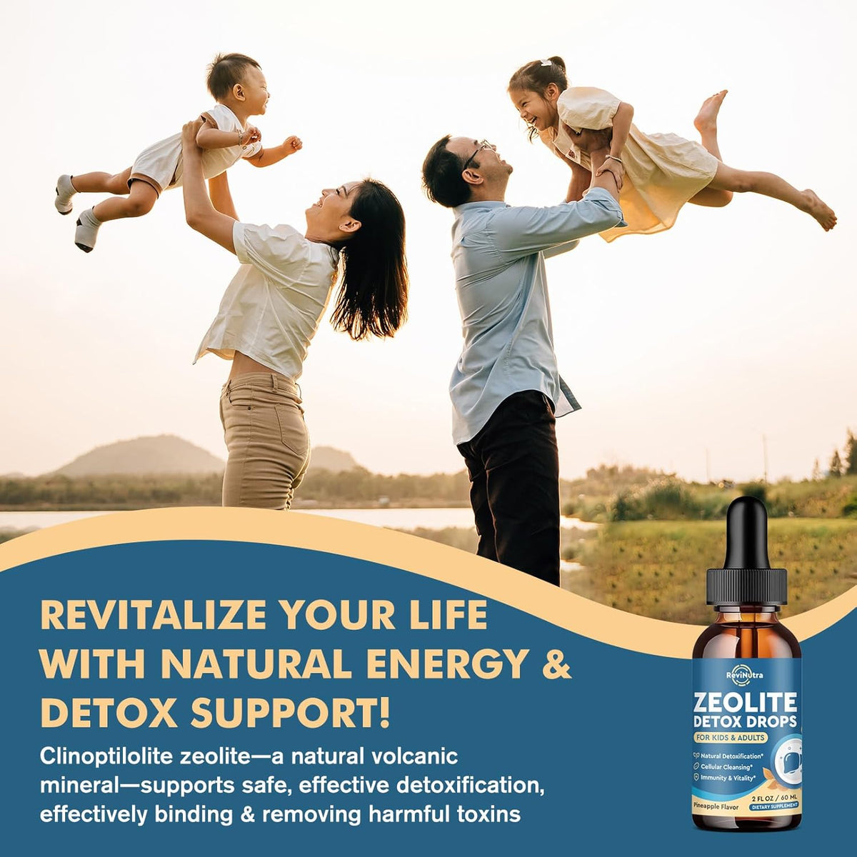 Zeolita Detox Líquido Kids & Adults con Chlorella, B12, Zinc 2oz