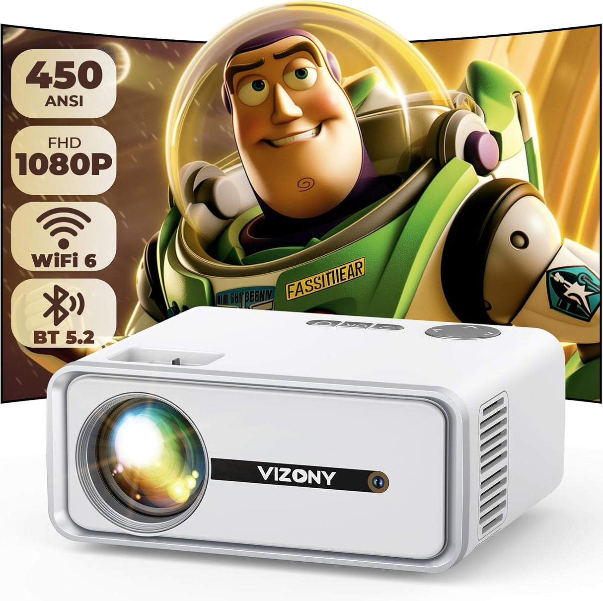 Proyector Mini WiFi Bluetooth 450ANSI 1080P FHD Portátil