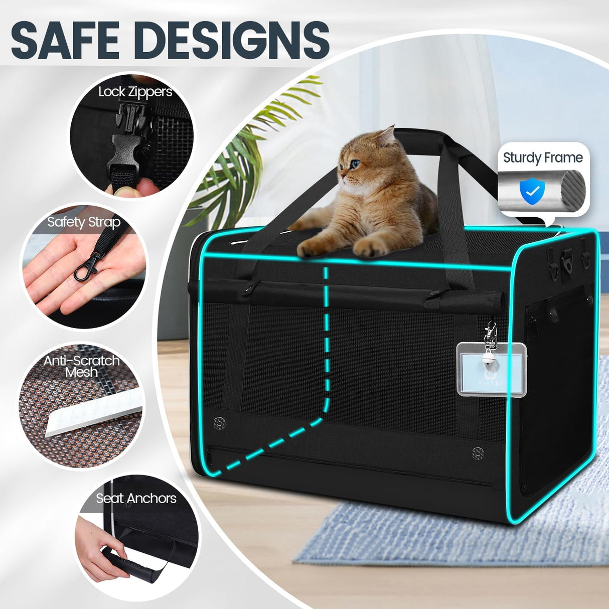 Transportadora Extra Grande para Gatos Petskd, 5 Ventanas, 55LBS