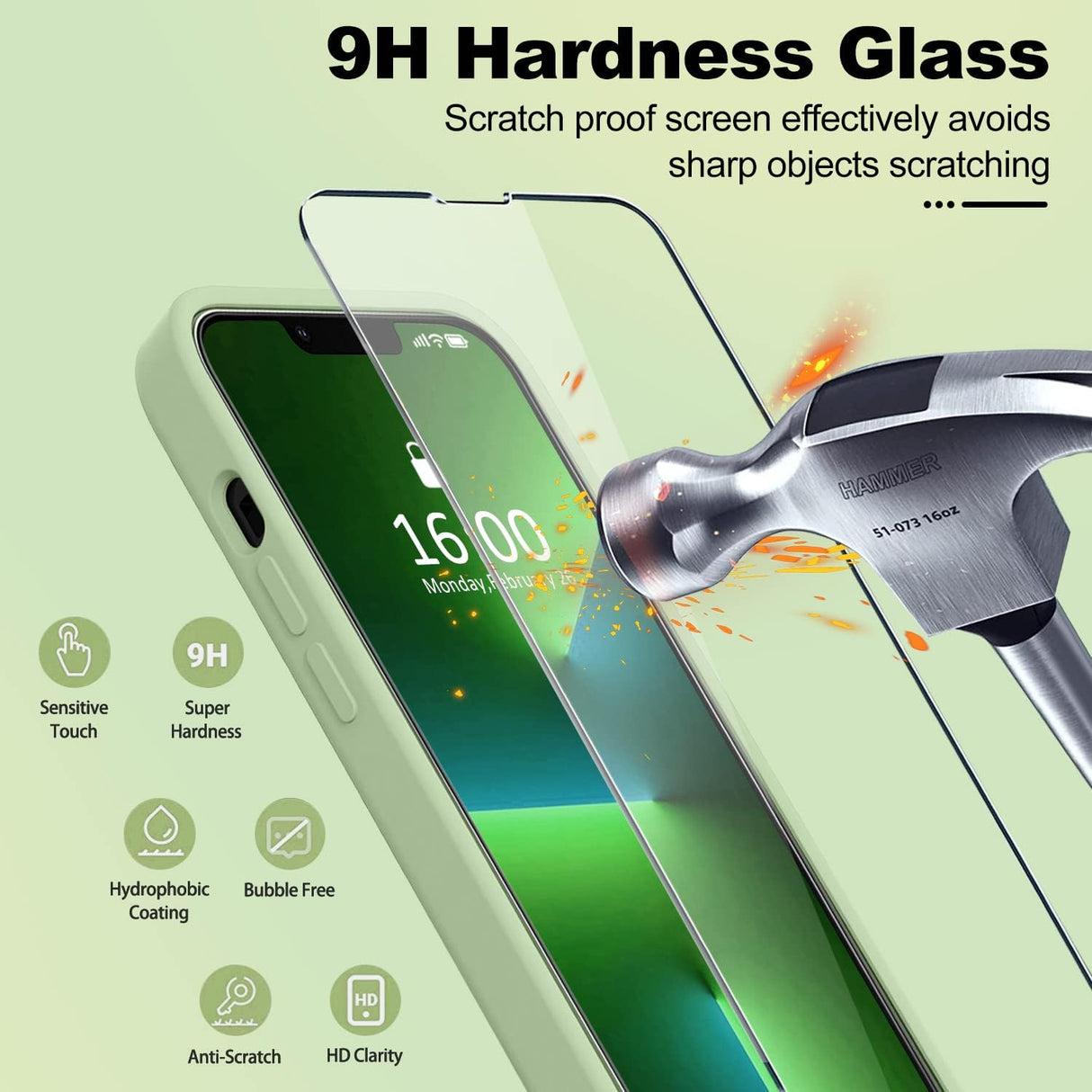 BossKiss Funda compatible con iPhone 13 Pro Max, funda de silicona líquida de alta calidad [tacto aterciopelado] [2 protectores de pantalla de vidrio templado 9H], funda de kit de protección completa a prueba de golpes, color matcha