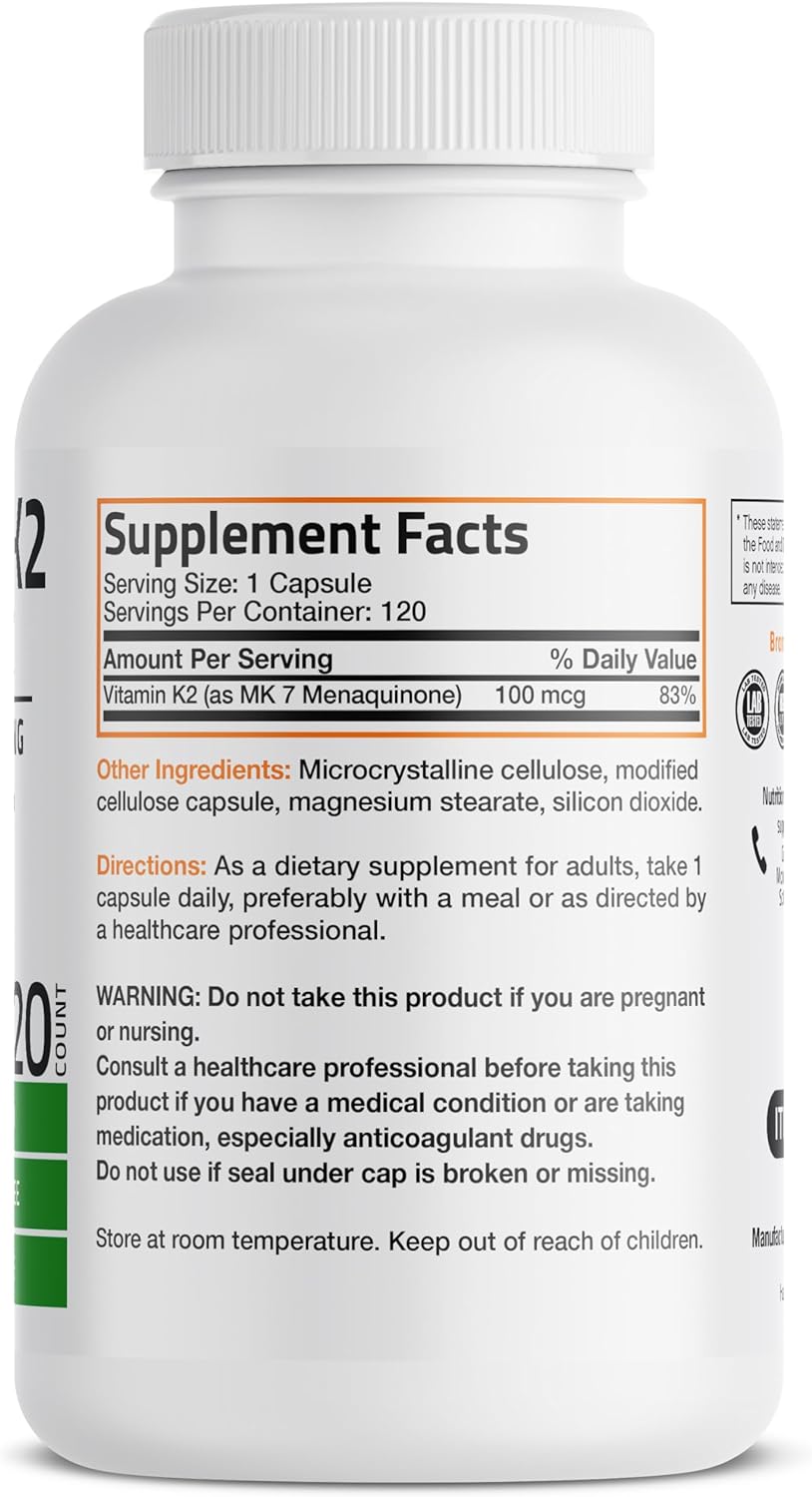 Suplemento de Vitamina K2 MK-7 100 mcg Bronson 120 Cápsulas