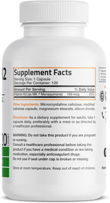 Suplemento de Vitamina K2 MK-7 100 mcg Bronson 120 Cápsulas