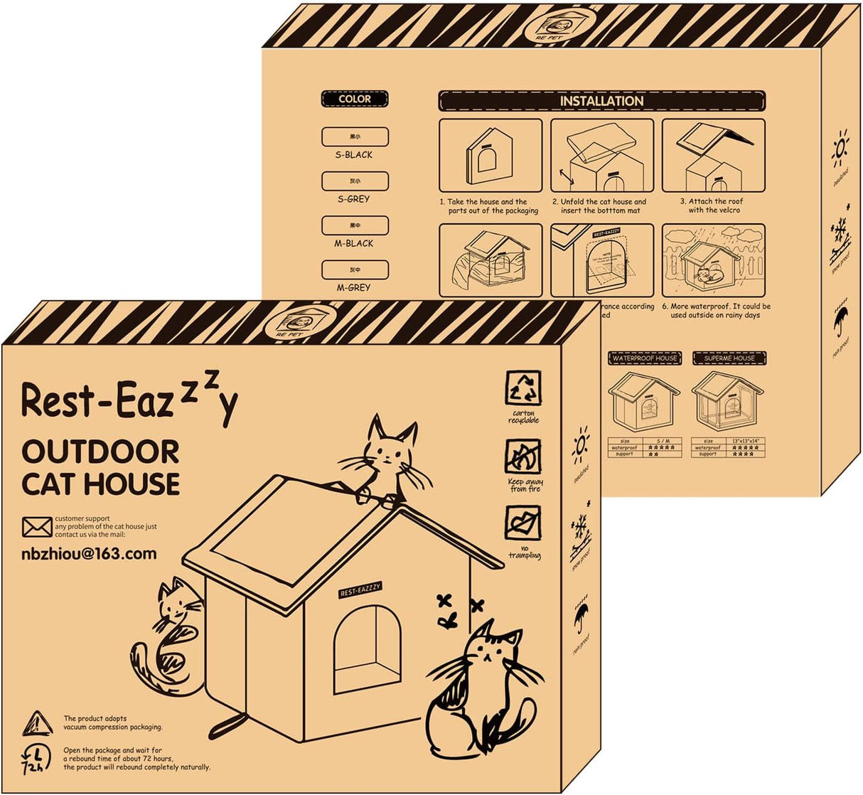Casa para Gatos Exterior Rest-Eazzzy, Aislada y Resistente, 13x13x14