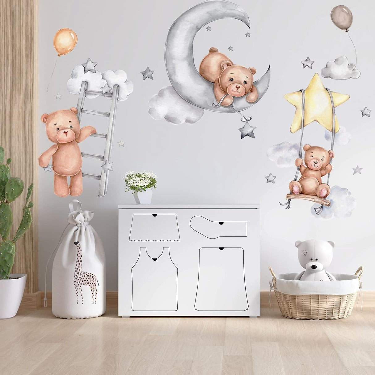 Sticker de Oso Cartoon, Decoración Infantil, Removible, Mural