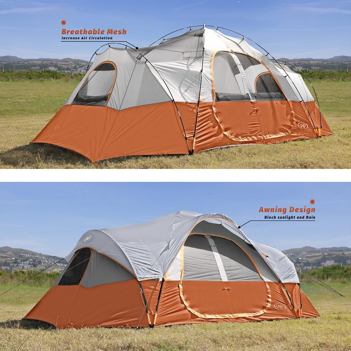 Tienda de campaña UNP 10 personas, doble capa, impermeable, 2 habitaciones