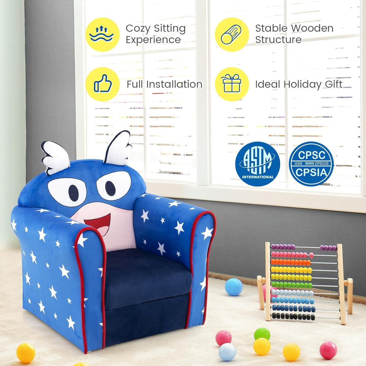 silla con reposabrazos para niños con patrón,Costzon, azul.