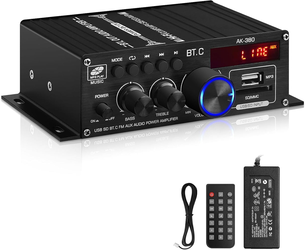 Amplificador de Audio 400W Bluetooth 5.0, Modelo AK-380