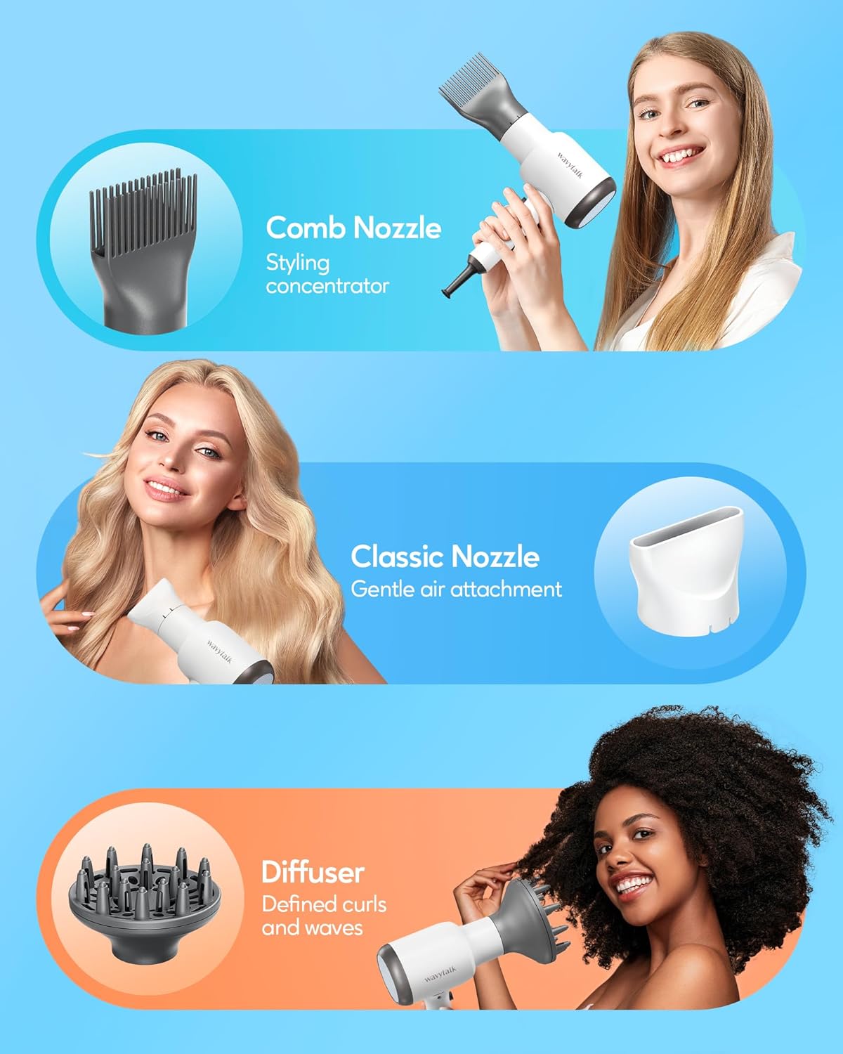 Secador de pelo con difusor y concentrador Wavytalk