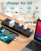 Addtam - Protector de sobretensiones con 10 salidas y 4 USB