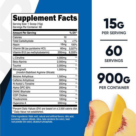 Complejo Pre-Entrenamiento Vegetariano Sabor Melocotón Mango