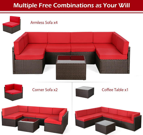U-MAX Juego de sillas seccionales para exteriores con cojines y mesa auxiliar, sofá de mimbre de ratán PE para patio, 7 piezas