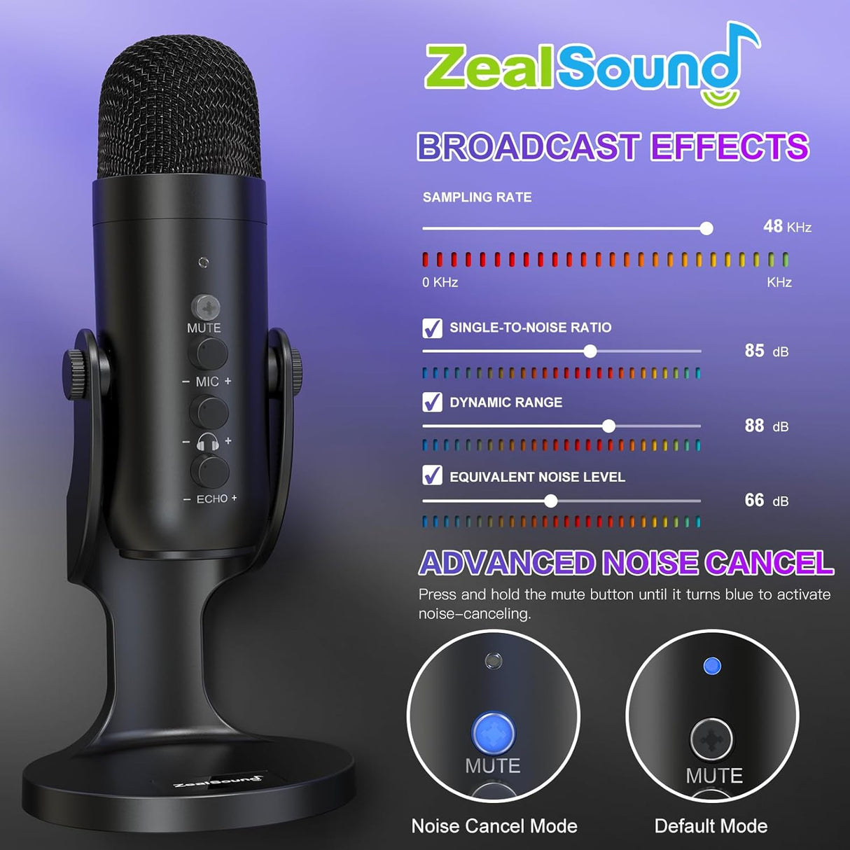 Micrófono USB ZealSound, condensador, control de volumen y ganancia