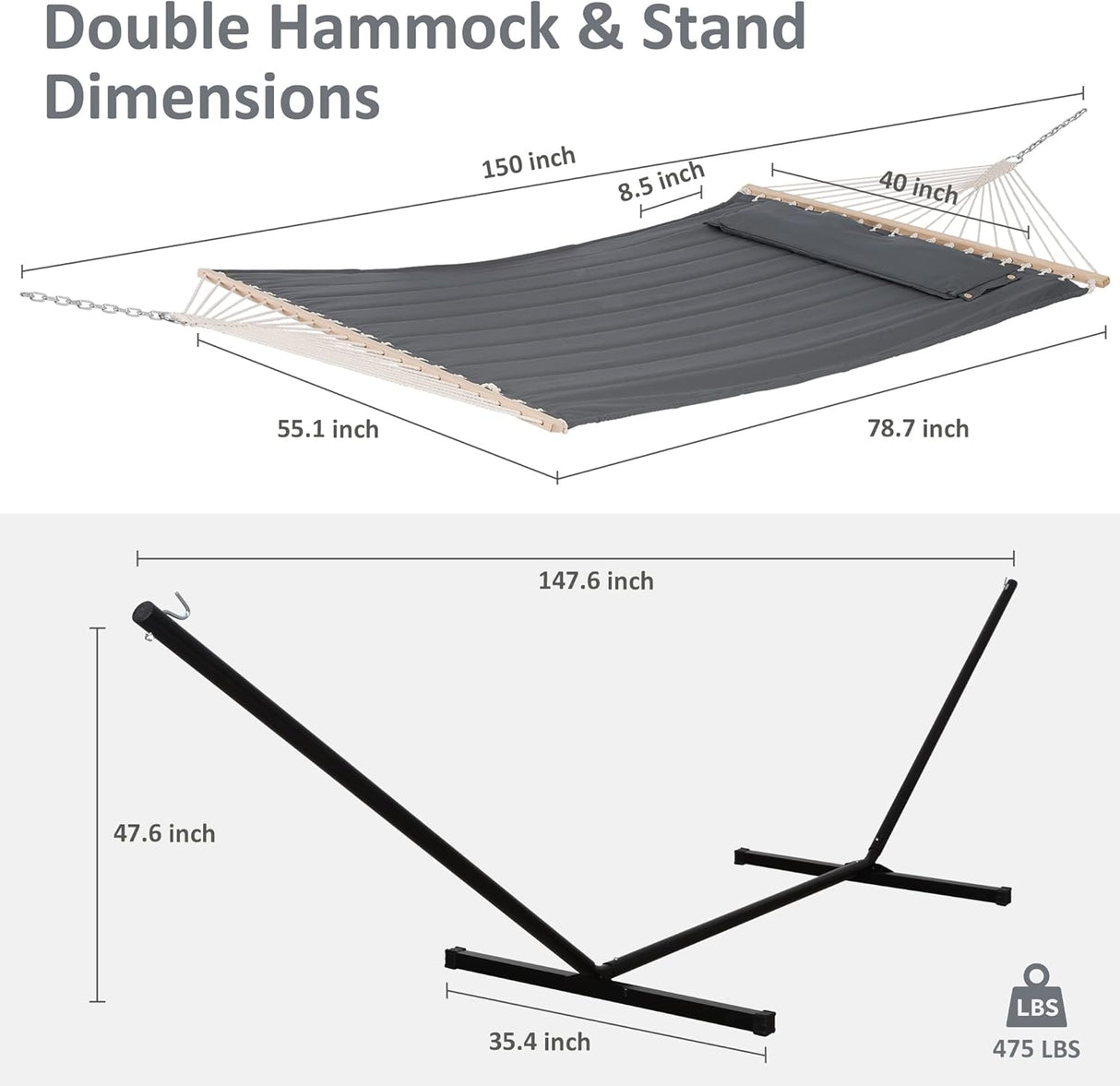Hamaca SUNCREAT 2 Personas con Estructura, Capacidad 475 lbs