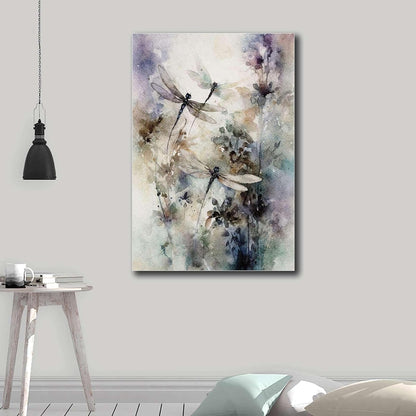 Póster lienzo libélula acuarela lavanda arte pared 16x24" sin marco