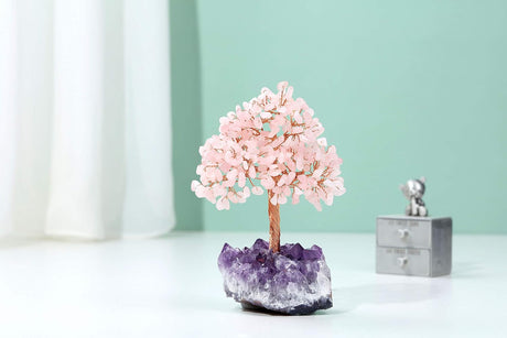 Jovivi Árbol de dinero de cristal curativo de cuarzo rosa .