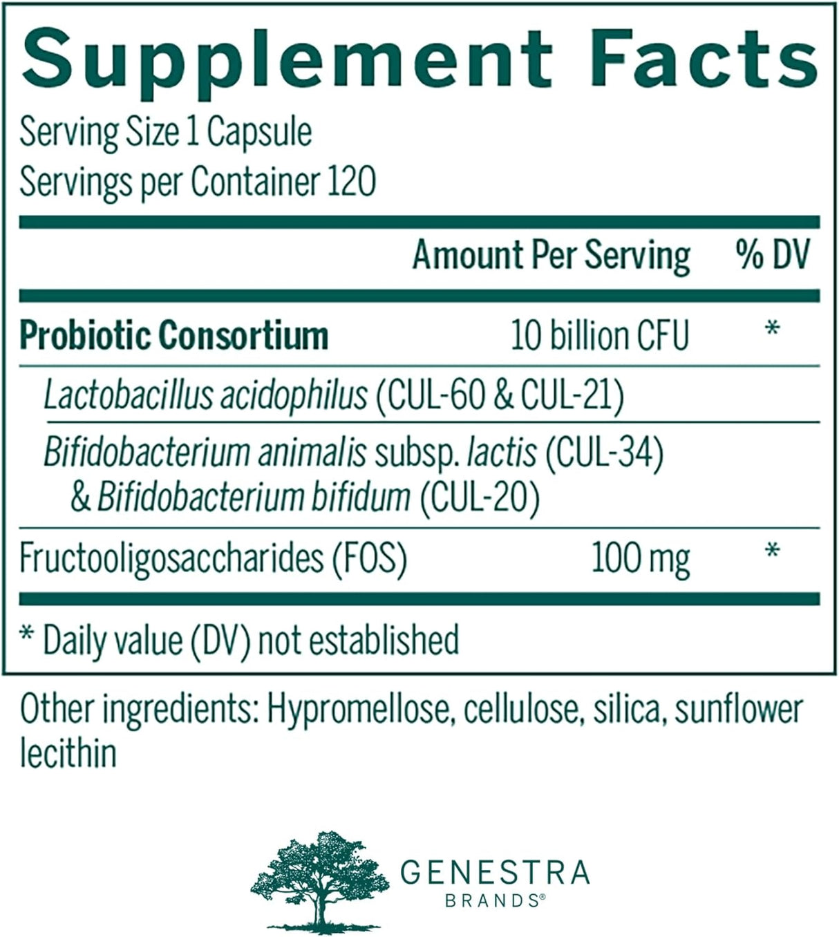 Suplemento probiótico HMF Forte de Genestra - 4 cepas, 120 cápsulas