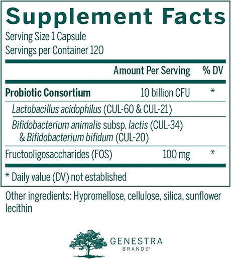 Suplemento probiótico HMF Forte de Genestra - 4 cepas, 120 cápsulas