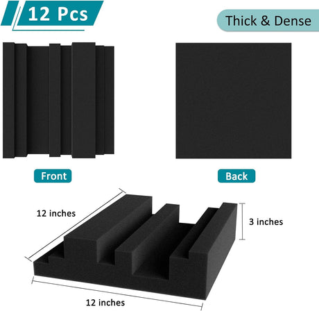 Paneles Acústicos TroyStudio 12x12x3, 12 Pcs, Alta Densidad