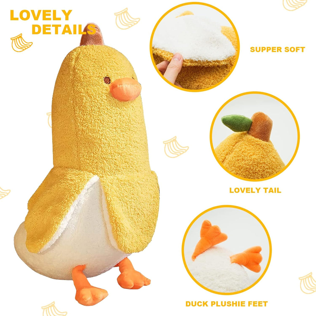 Peluche de pato plátano lindo amarillo de 19.7 pulgadas