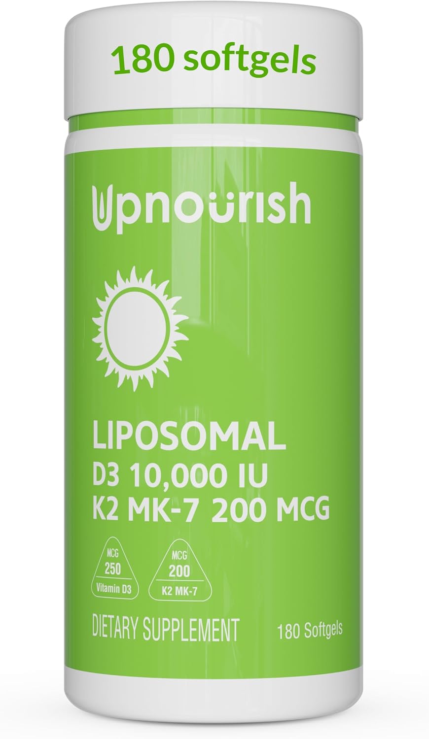 UpNourish Vitamina D3 K2 Liposomal 10,000 IU 180 Mini Softgels