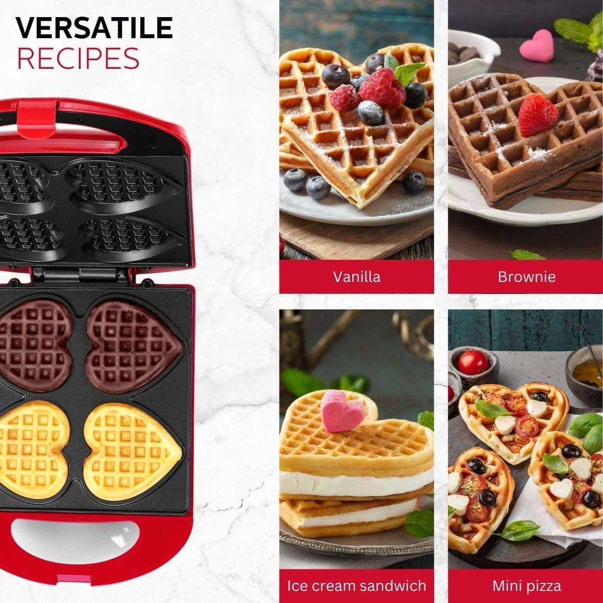 Waflera Corazón Holstein - 4 Waffles en Minutos - Modelo HRW-100