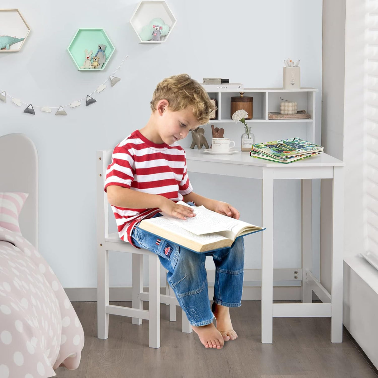 Costzon Juego de escritorio y silla para niños con gabinete