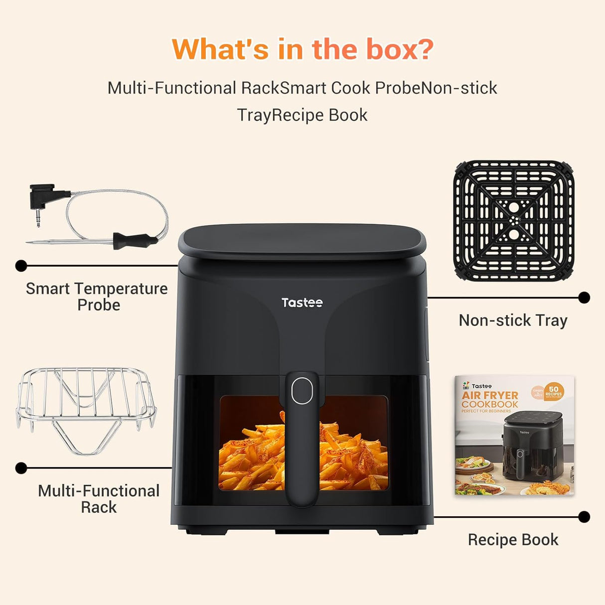 Freidora de aire Tastee 5.5QT, 8 en 1, 24 presets, digital