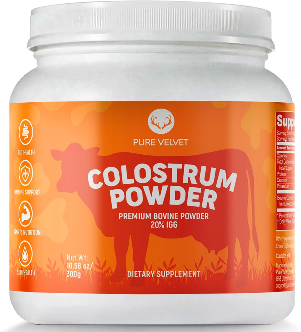 Polvo de Colostro Puro Velvet, Salud Digestiva, 10 Onzas
