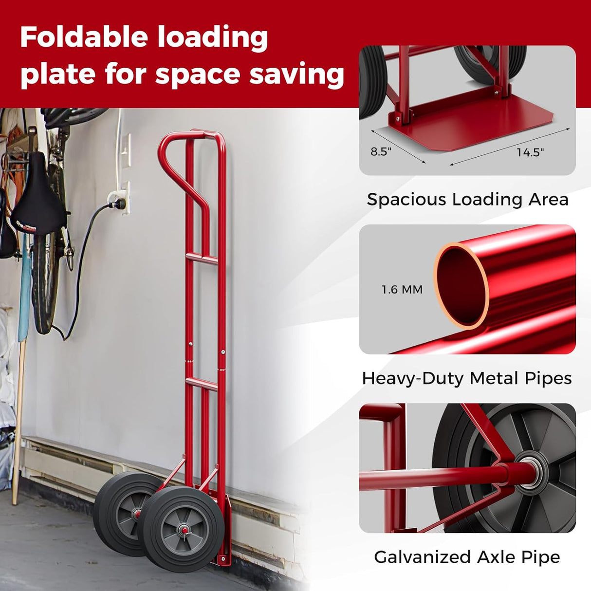 Carretilla Goplus, P-Handle, 660 lbs, Ruedas de 10”, Modelo P