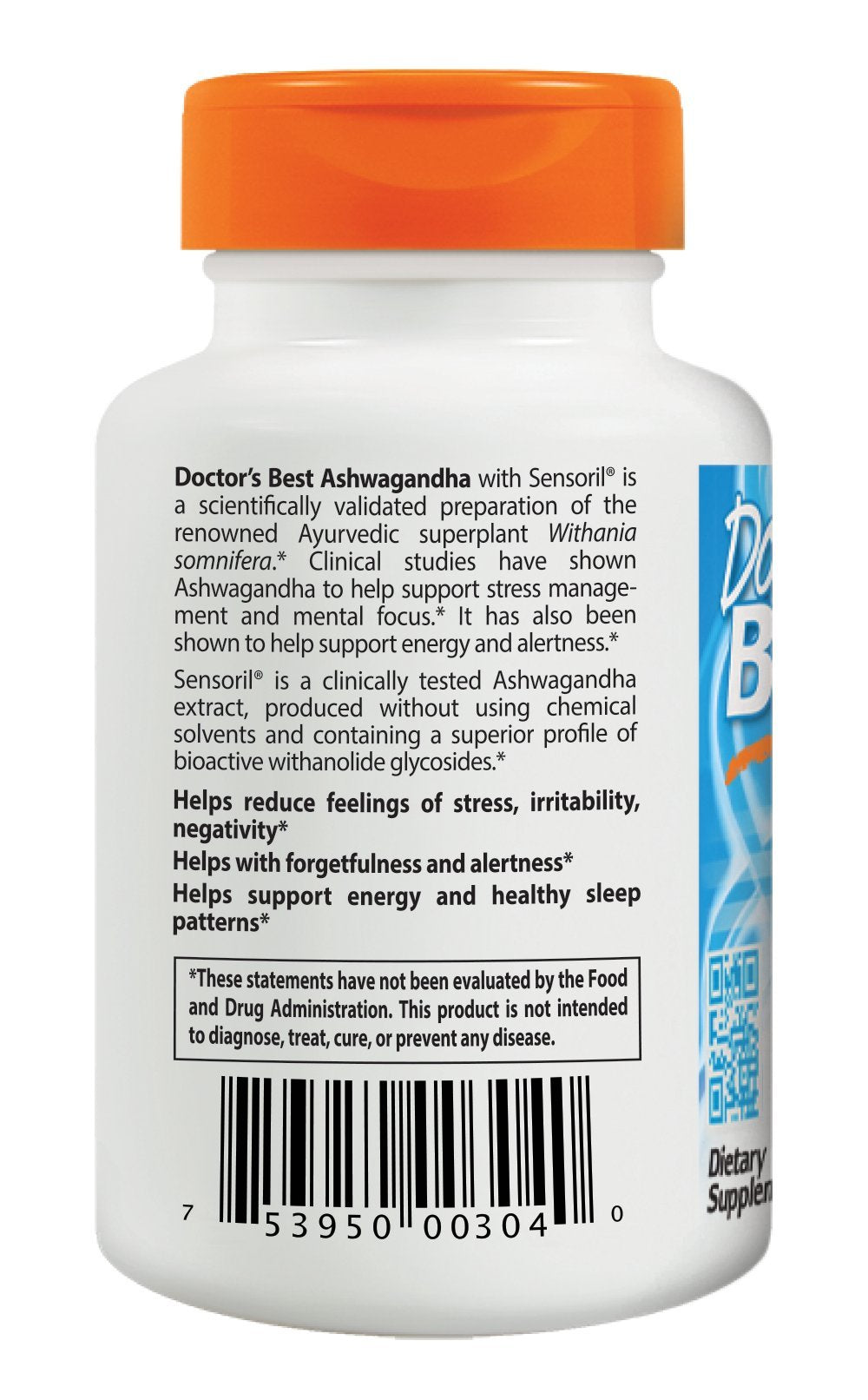 Doctor's Best Ashwagandha con Sensoril, sin OGM, sin gluten
