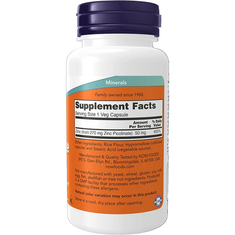 Suplementos Alimenticios picolinato de zinc 50 mg 120 cap