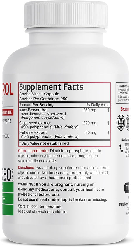 Suplemento Bronson Resveratrol 500 Complex Standardized
