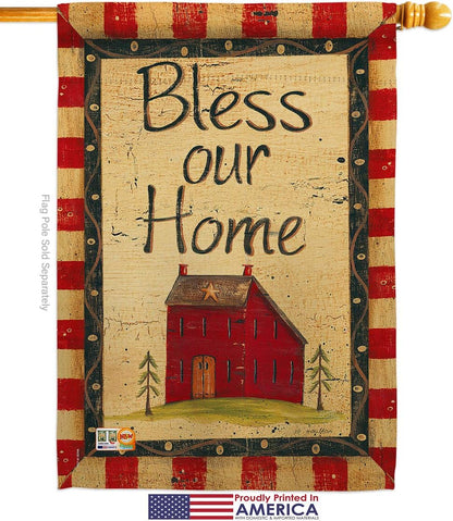 Primitive Bless Our Home Garden House - Juego de banderas de casa de jardín, granja occidental, granero americano, rústico, vaquero, rancho rural, pequeño, decorativo, para regalo, fabricado en Estados Unidos, 28 x 40 pulgadas