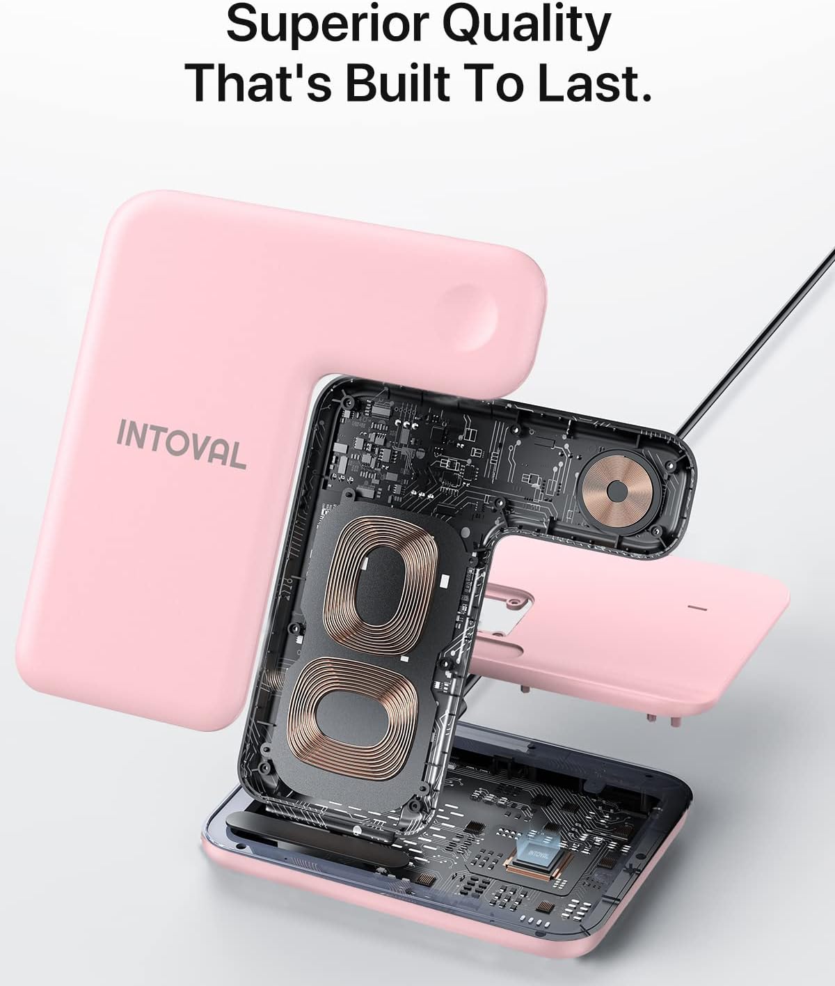 Cargador inalámbrico 3 en 1 para celular color rosado
