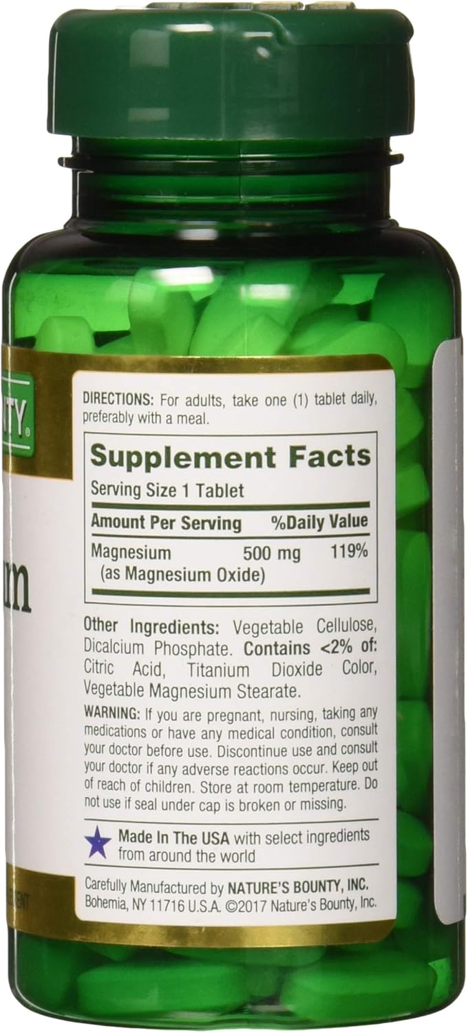 Tabletas de Magnesio 500 mg de Nature's Bounty, 100 unidades