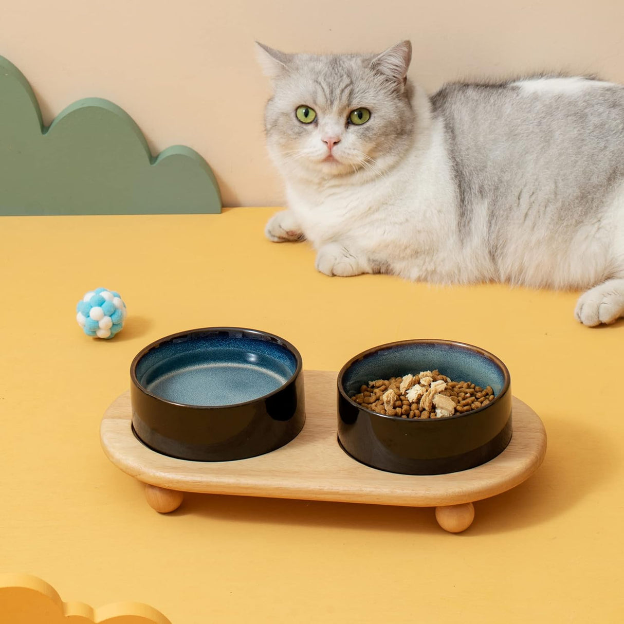 Havniva Cuenco elevado de cerámica para comida y agua gatos