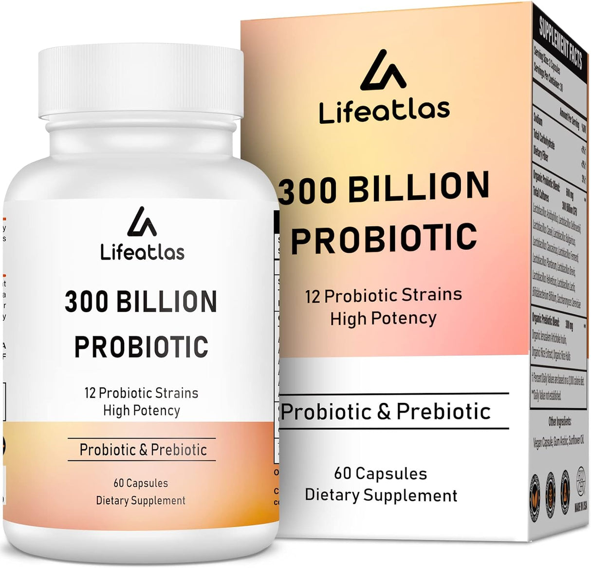 Suplementos 300 mil millones de probióticos CFU  12 cepas