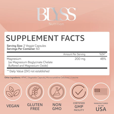 Magnesio Bisglicinato para Mujeres - 200mg Suplemento, 120 caps