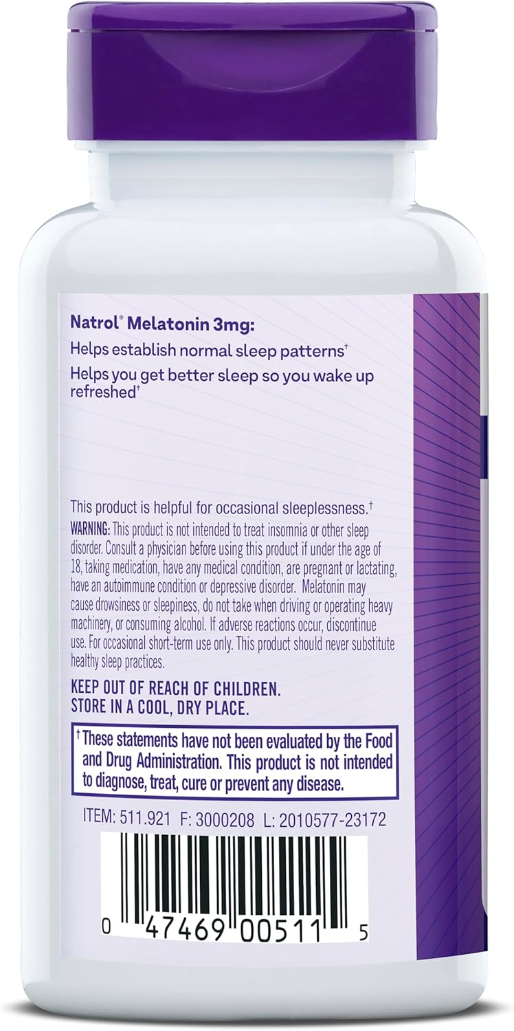 Suplemento de Melatonina 3 mg Natrol, 120 tabletas, 120 días