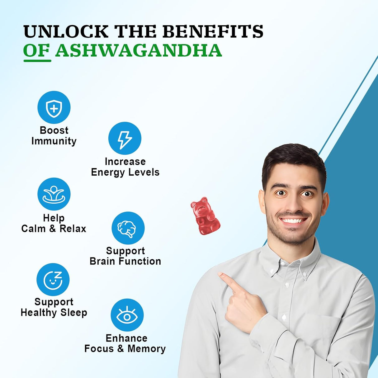 Gomitas de Ashwagandha 3000 mg, apoyo inmune, 120 piezas