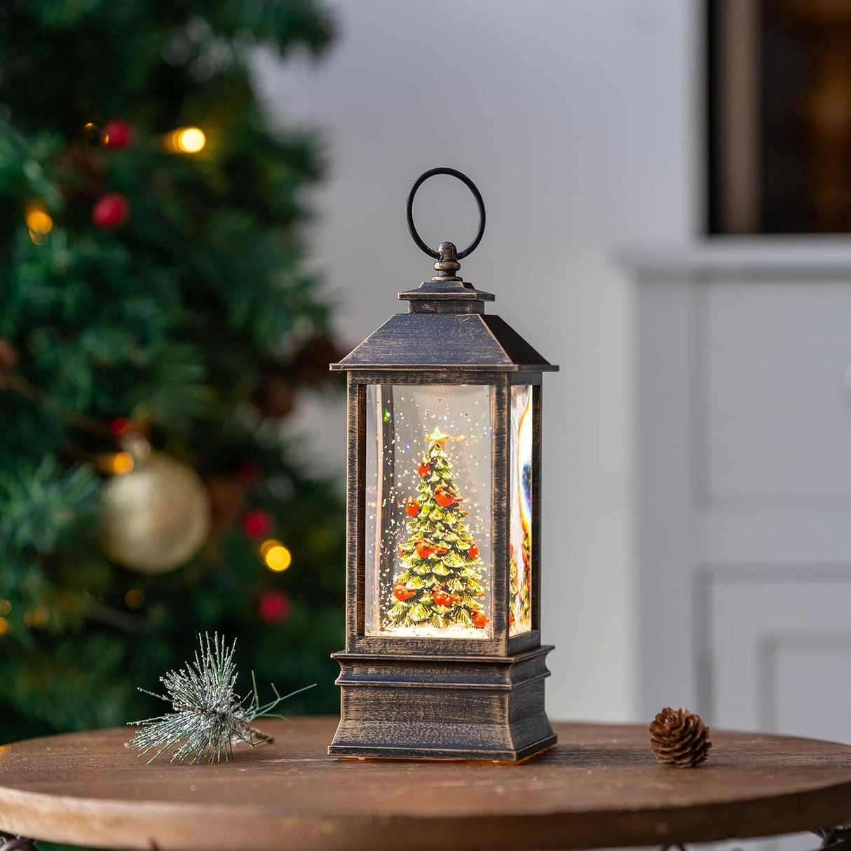 Lanterna Musical con Nieve, Árbol de Navidad, USB/Batería